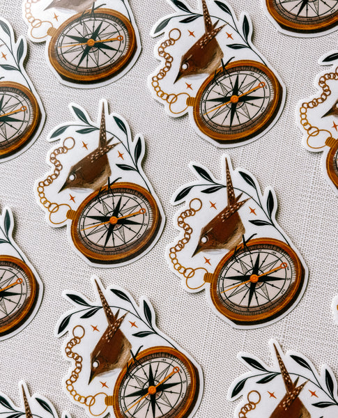 Antique Compass - Clear 3" Sticker