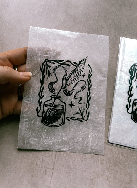 The Midnight Scribe - 4x6 Linocut Print