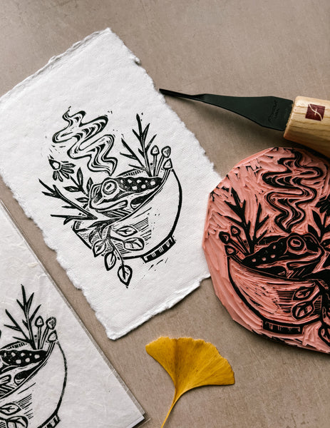 Toad's Tea Bath - 4x6 Linocut Print