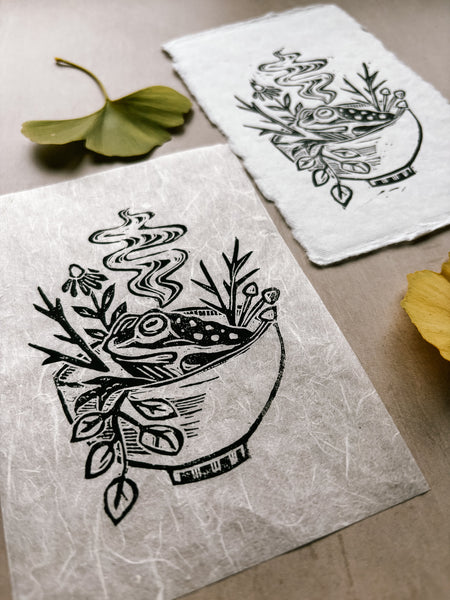 Toad's Tea Bath - 4x6 Linocut Print