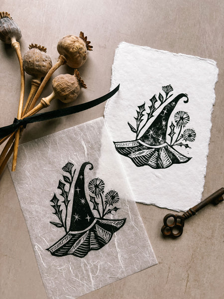 Dandelion Witch - 4x6 Linocut Print