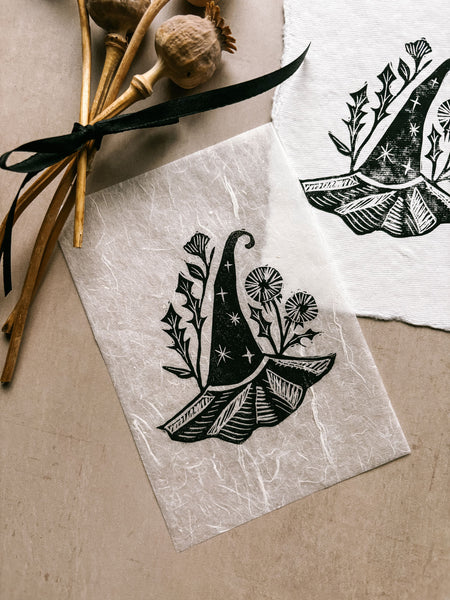 Dandelion Witch - 4x6 Linocut Print