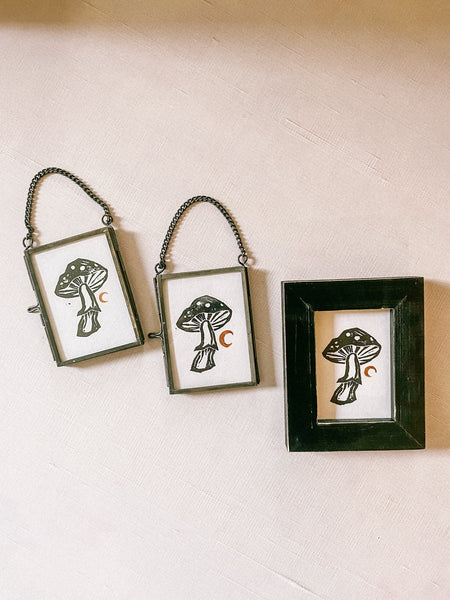 Mushroom Linocut Framed Print Ornaments